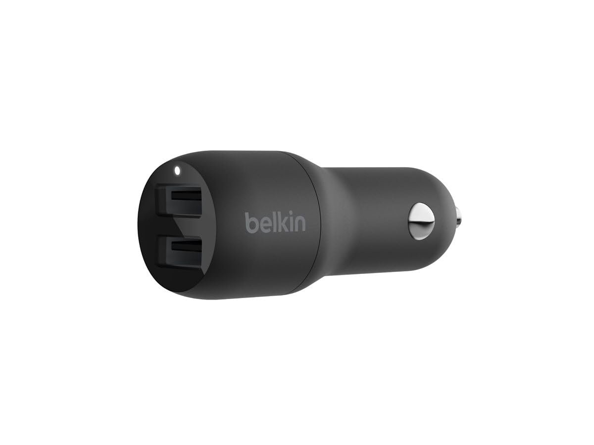 Belkin 24W Dual USB-A Fast Charge Car Charger Adapter. with 12W Pd from Each USB-A Ports Quick Charge All Compatible Devices (Mobiles, Tablets, Speakers and More), Black
