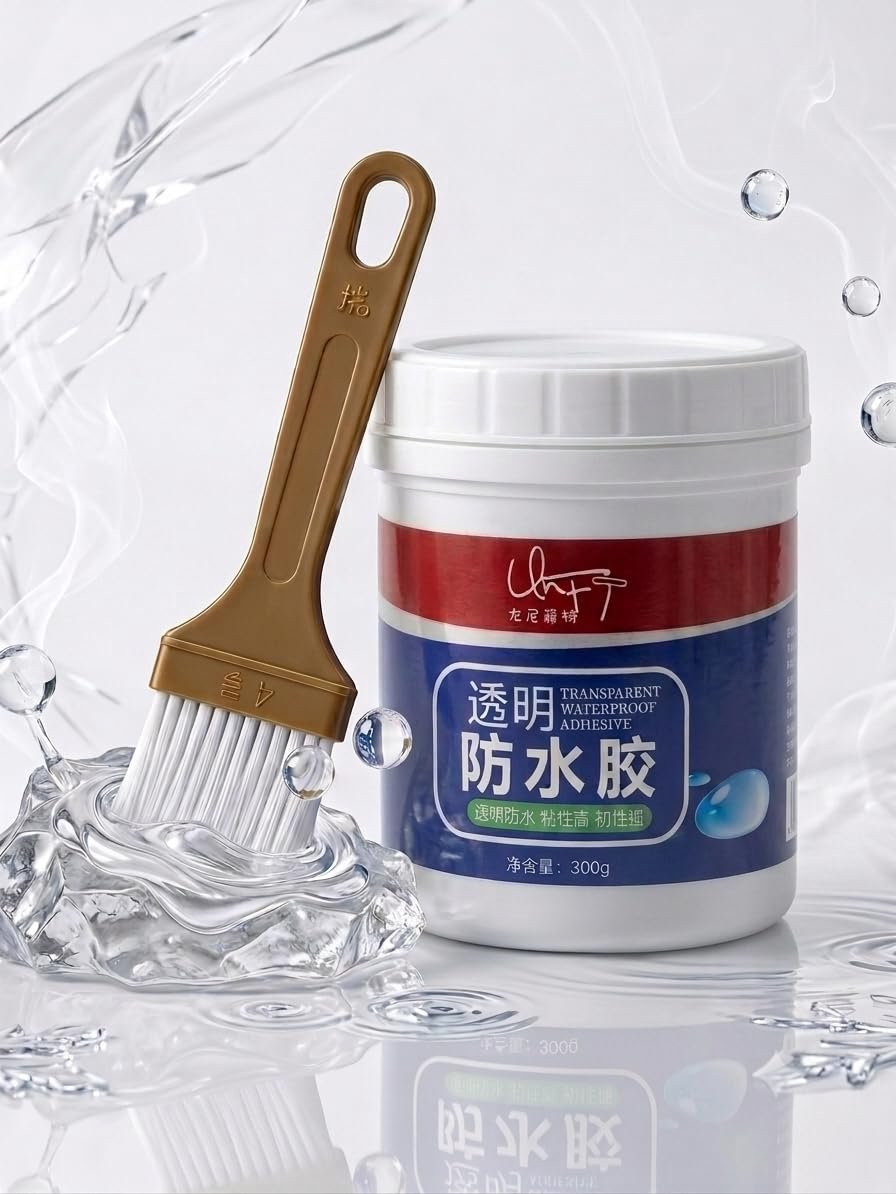 Crack Seal Glue 300g with Brush, Transparent Waterproof Sealant for Roof & Wall Cracks