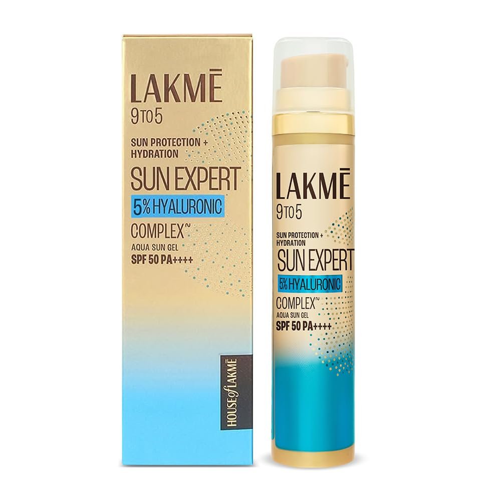 Lakmē 5% Hyaluronic water-light Sunscreen gel SPF 50 Pa++++ In-Vivo tested, Plump & Hydrated skin 56g