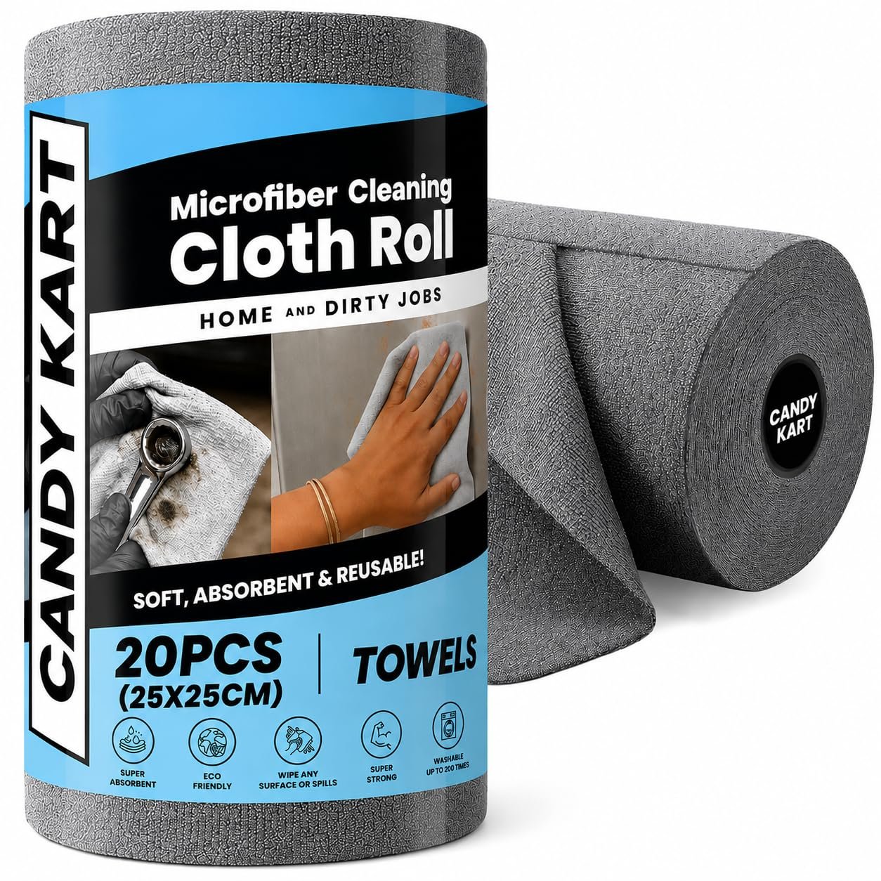 Microfiber Cleaning Cloth Roll, 20Pcs, 4000 Times Washable - 10X Cheaper Than Paper Kitchen Towel Roll - Ultra Absorbent Lint Free Microfiber Cleaning Cloth for Kitchen - Tearable