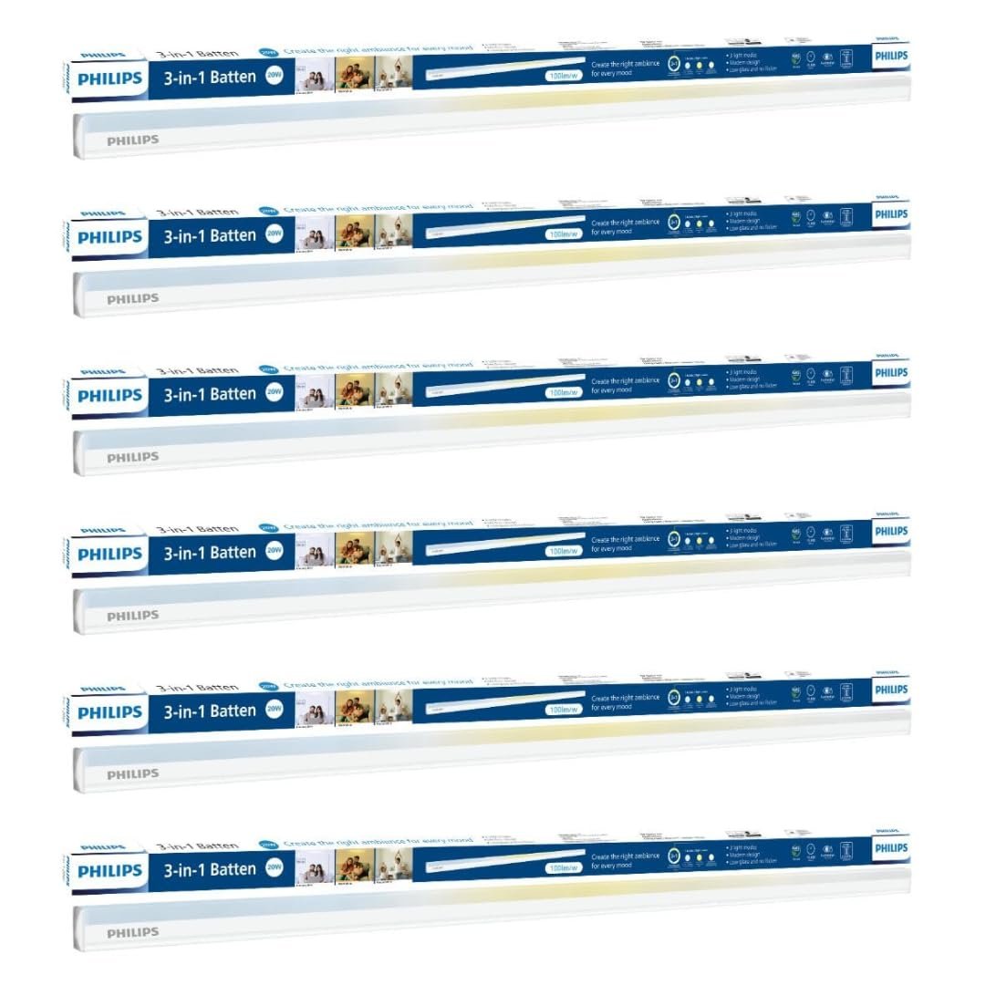 Philips 20W 3 in 1 LED Tubelight | 4ft Mood Lighting LED Tubelight with Three Color Temperatures | Scene Switch Tubelight for Home & Decoration | Color: Tunable White, Pack of 6