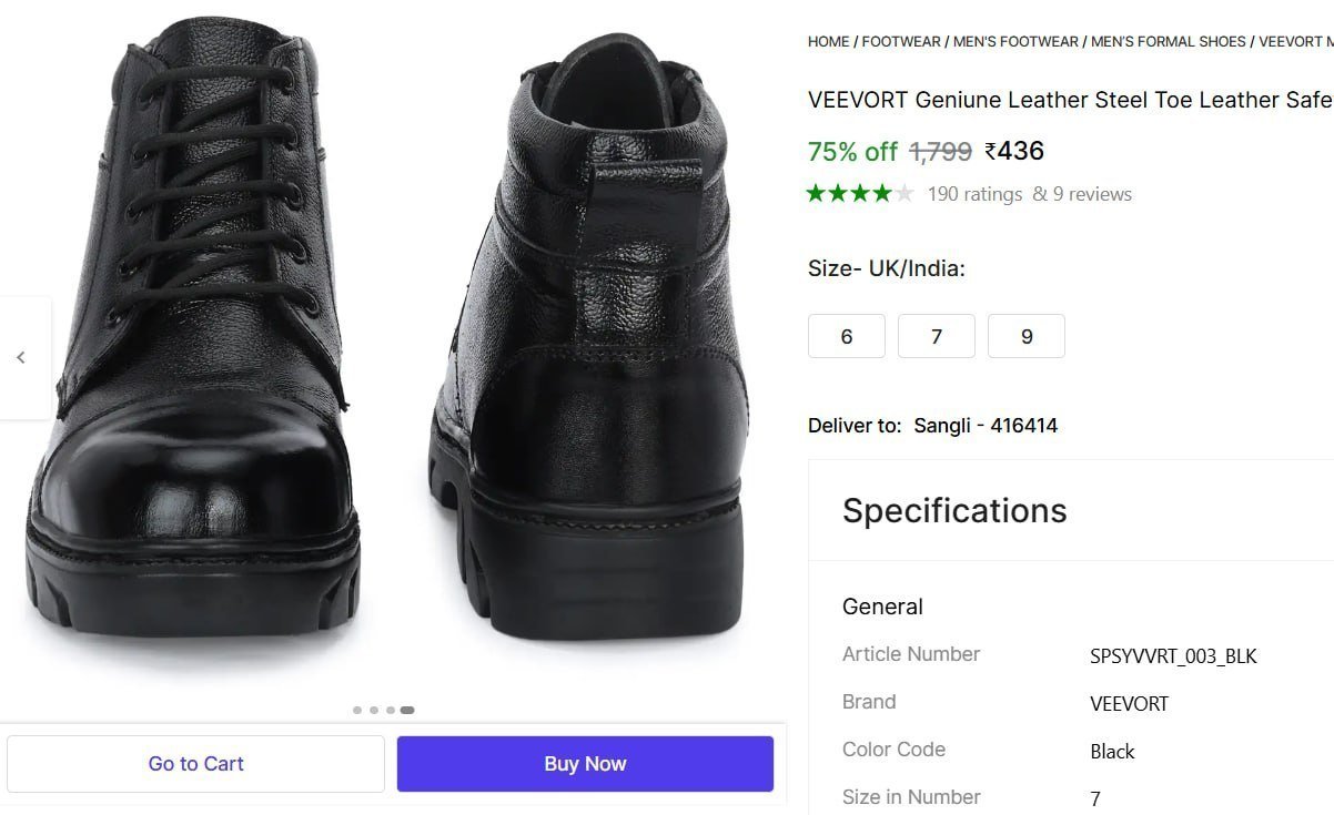 veevort geniune leather steel toe safety shoe lace up men