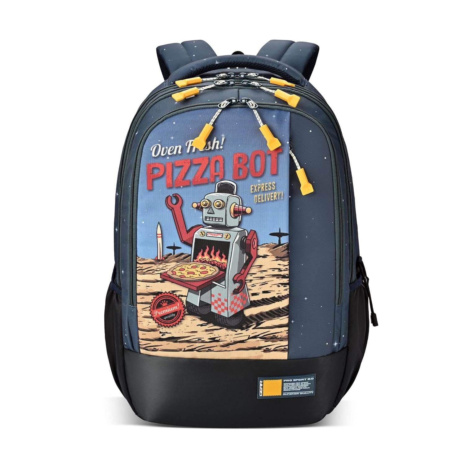 Gear Fiction 2 4 Compartment Backpack 17"/29L Medium Water Resistant School Bag/Casual 4 Compartment Backpack/Daypack/Kids Bag for Boys/Girls (Blue-Yellow)
