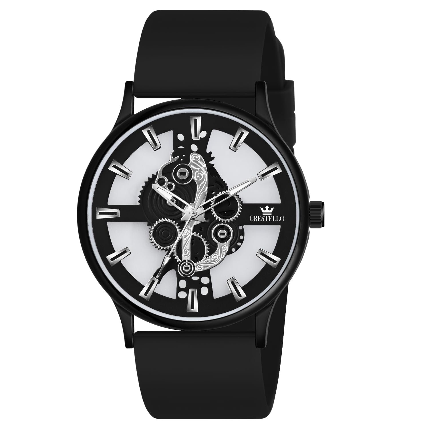 CRESTELLO Silicone Strap Analog Wrist Watch for Men (Black/Blue/Green/Brown/Grey) | 1 Year Warranty* | CR-BK254