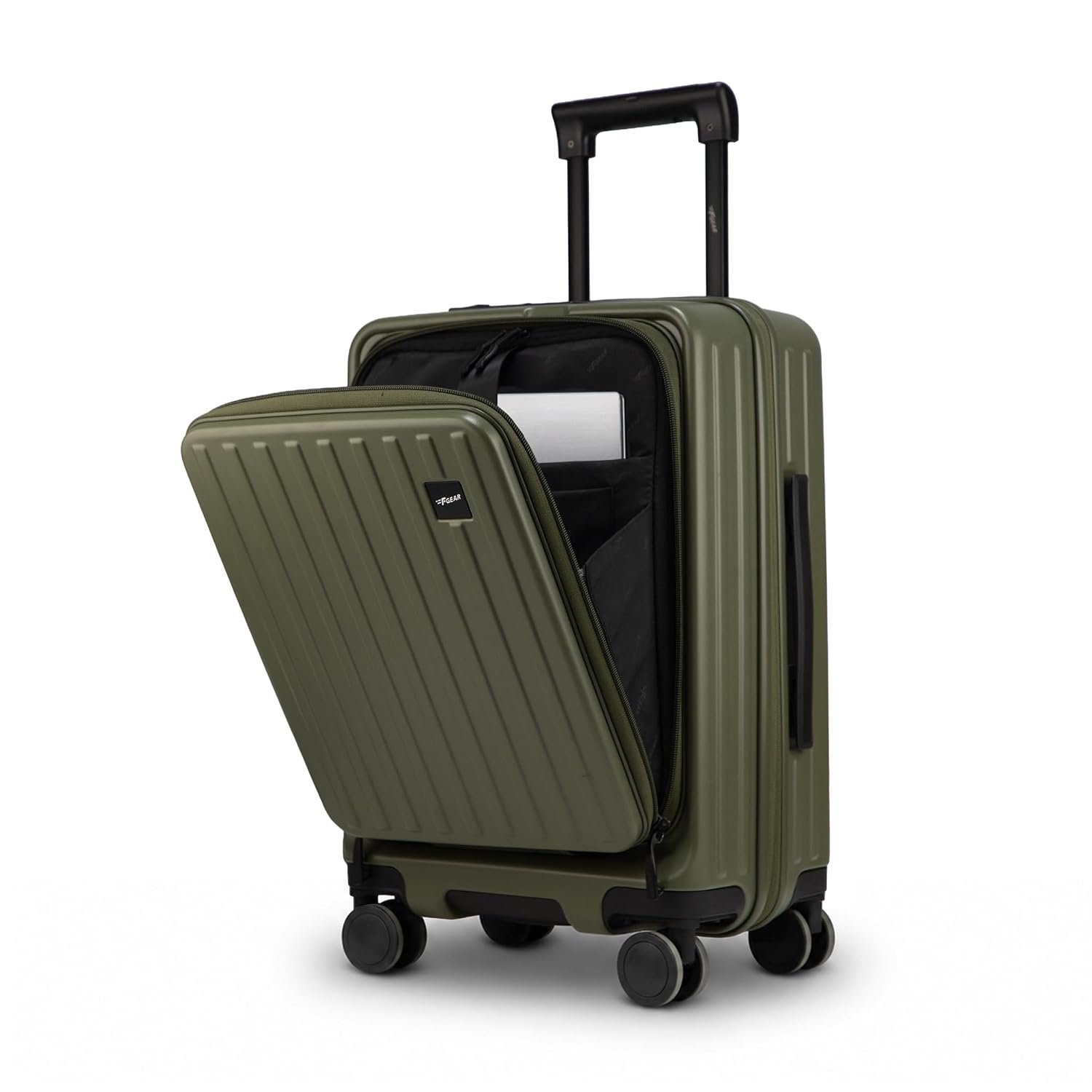 F Gear Montreal Small Cabin Pro 54cm German Polycarbonate Hard Luggage |8 Japanese Hinomoto Silent Wheels|USB & Type-C Charging | Front Opening Suitcase for Travel (Army Green)