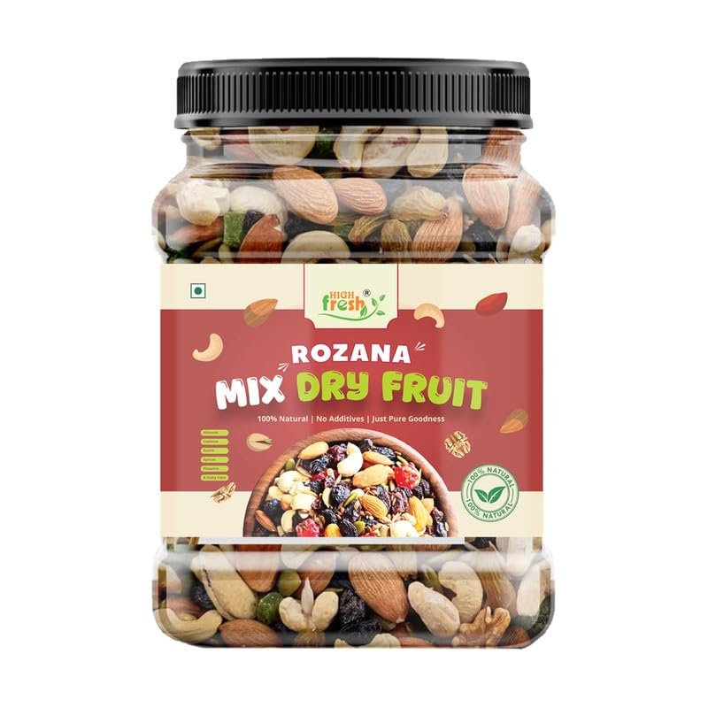 High Fresh Premium Mix Dry Fruits 1kg | Almonds, Cashews, Pistachios, Raisins, Apricots, Black Raisins & Dried Kiwi | Assorted Crunchy Trail Mix for Snacking & Gifting