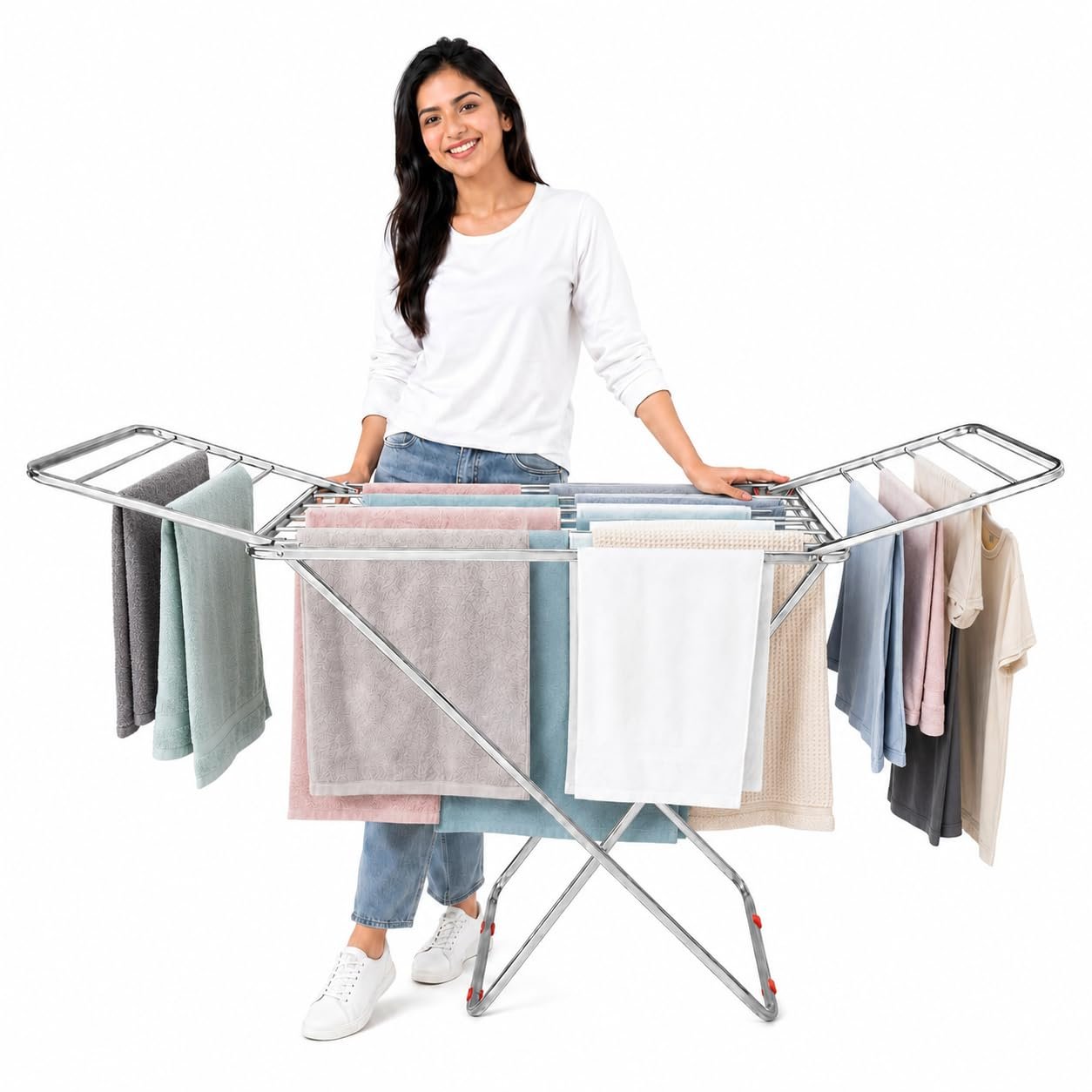 Lifelong Stainless Steel Butterfly Cloth Dryer Stand | Foldable, Portable & Rust-Resistant Clothes Drying Rack | Indoor & Outdoor Laundry Stand with Multiple Rods for Quick Drying |Space-Savin
