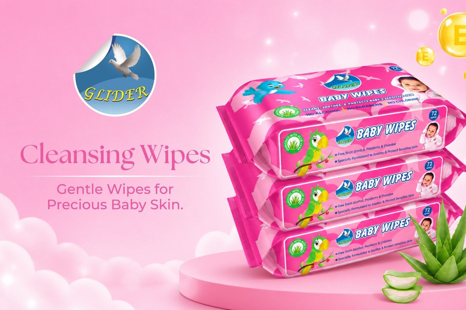 glider baby wipes aloe vera vitamin e mild fragrance pack 3