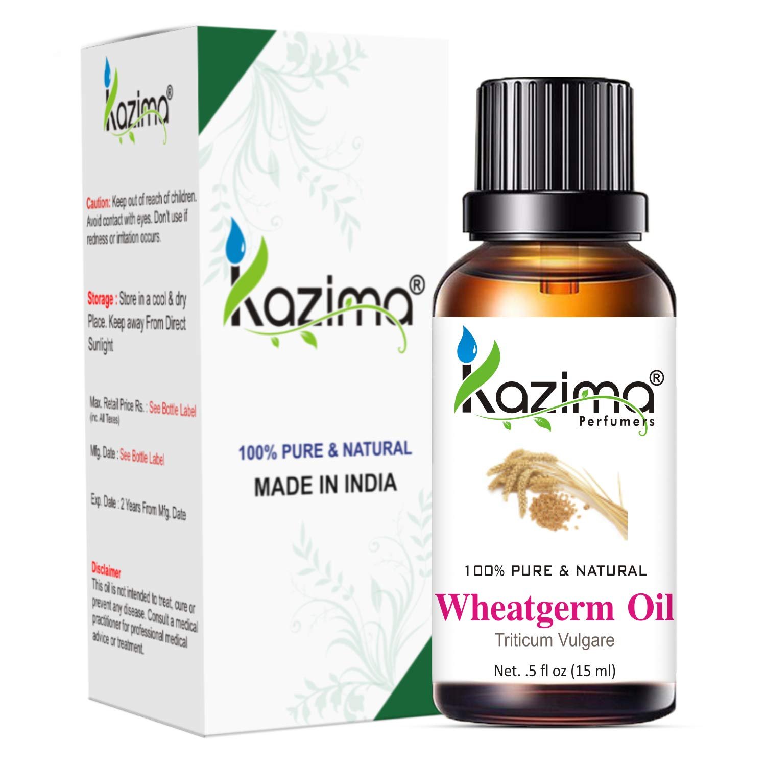 KAZIMA WheatGerm Cold Pressed Carrier Oil - 100% Pure Natural & Undiluted For Skin care & Hair (15ml)