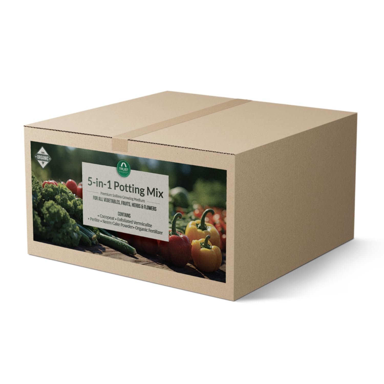 TrustBasket 5-in-1 Potting Mixture- Makes 10Kg Soil Less Mix with Cocopeat, Vermiculite, Perlite, Neem Powder & Organic Fertilizer for Healthy Plant Growth