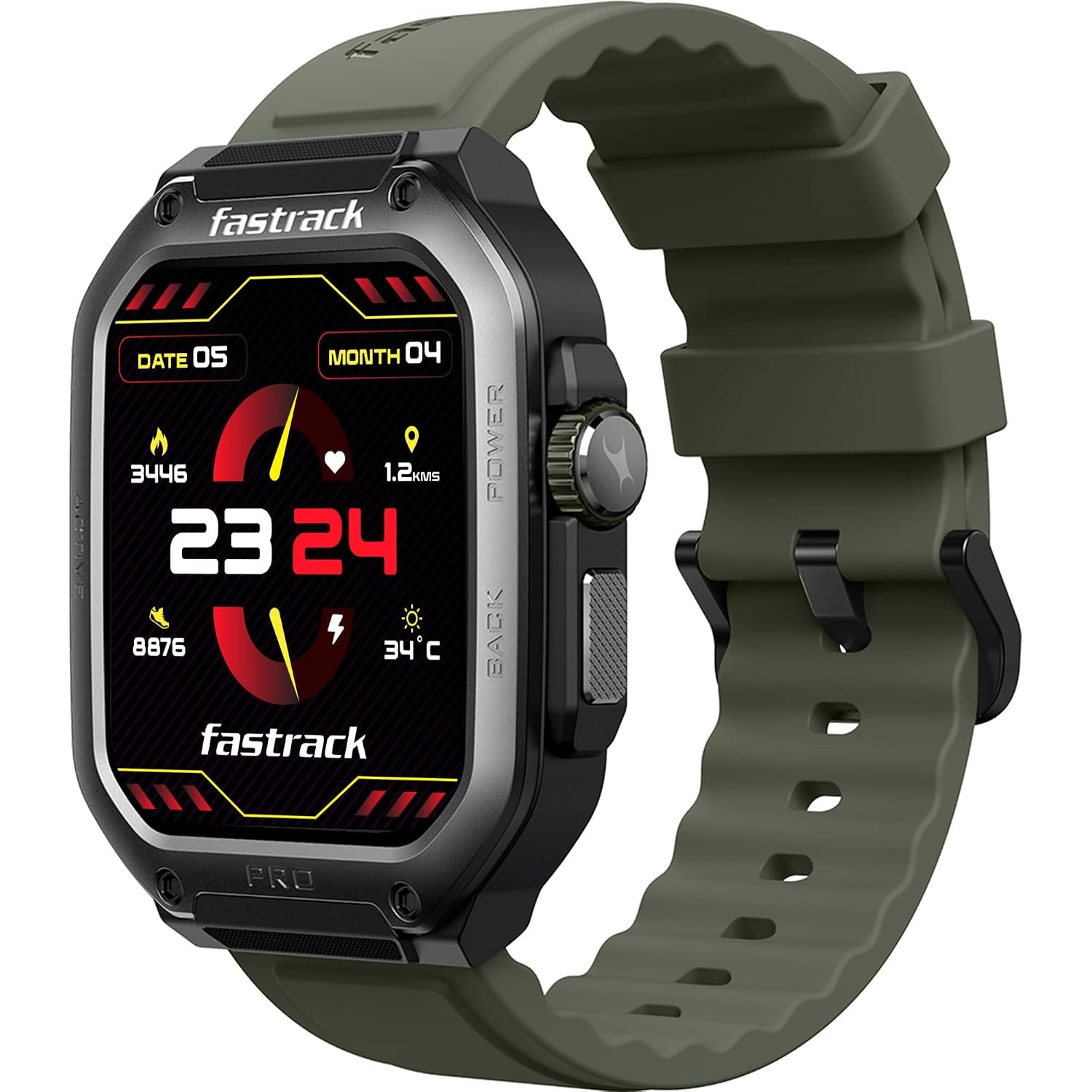 Fastrack Active Pro Rugged Smartwatch with 1.85" AMOLED Display with AOD|SingleSync BT Calling|Functional Crown|100+ Sports Modes|AI Coach|Auto Sport Recognition|AI Voice Assistant|24x7 Health Sui