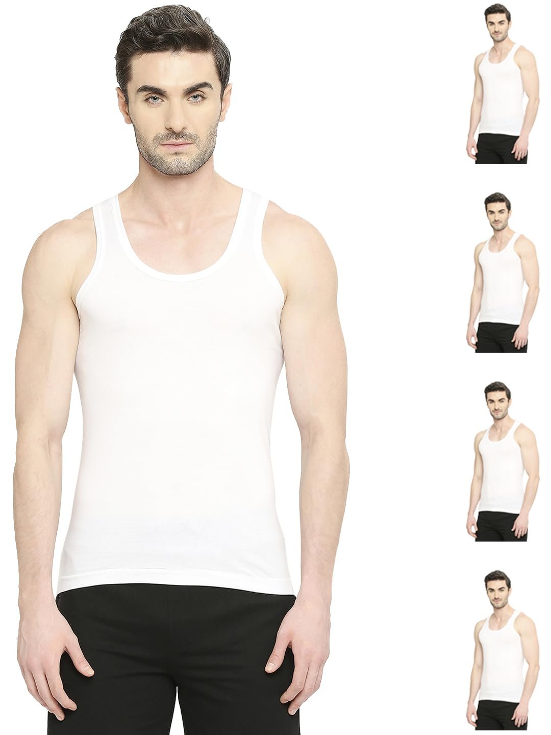 VIP Bonus Classic 100% Cotton Classic Snow White Round Neck Sleeveless Regular Fit Vest Combo Set for Mens
