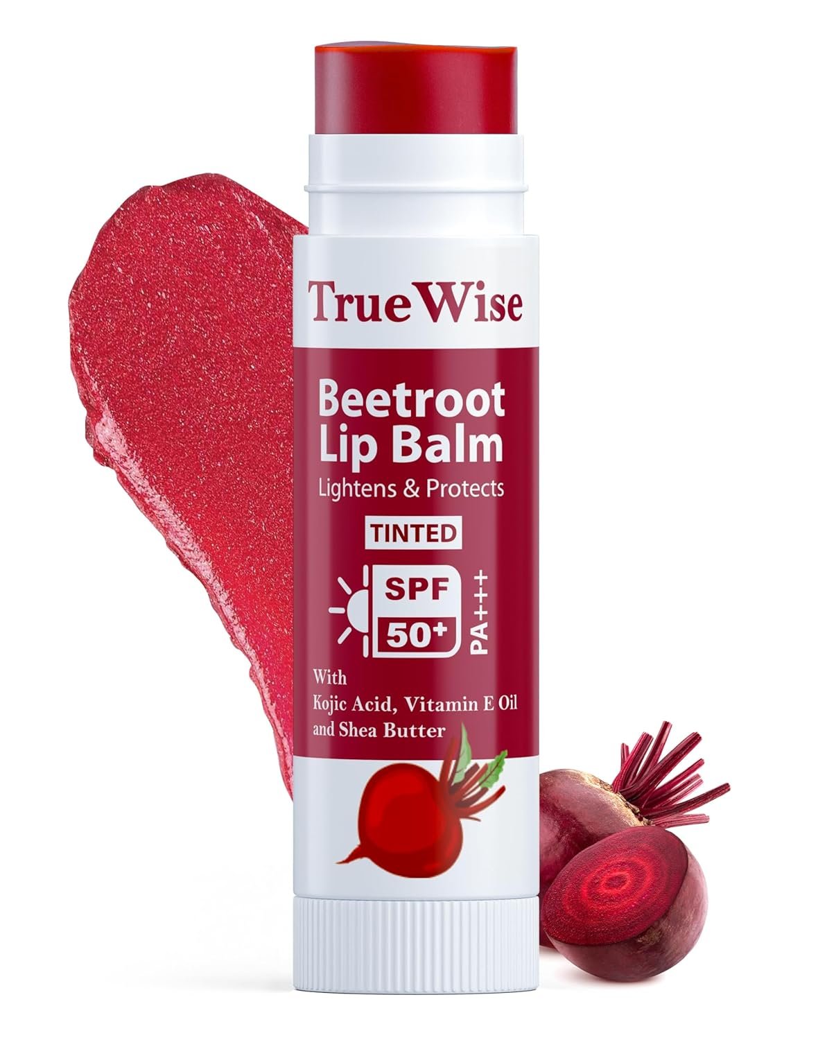 Tinted Lip Balm with SPF 50 PA+++ Brightening Beetroot Lip Balm For Dark Lips With Kojic Acid,Vitamin E, Soft, Glossy Lips- SPF lip balm for Women 5g