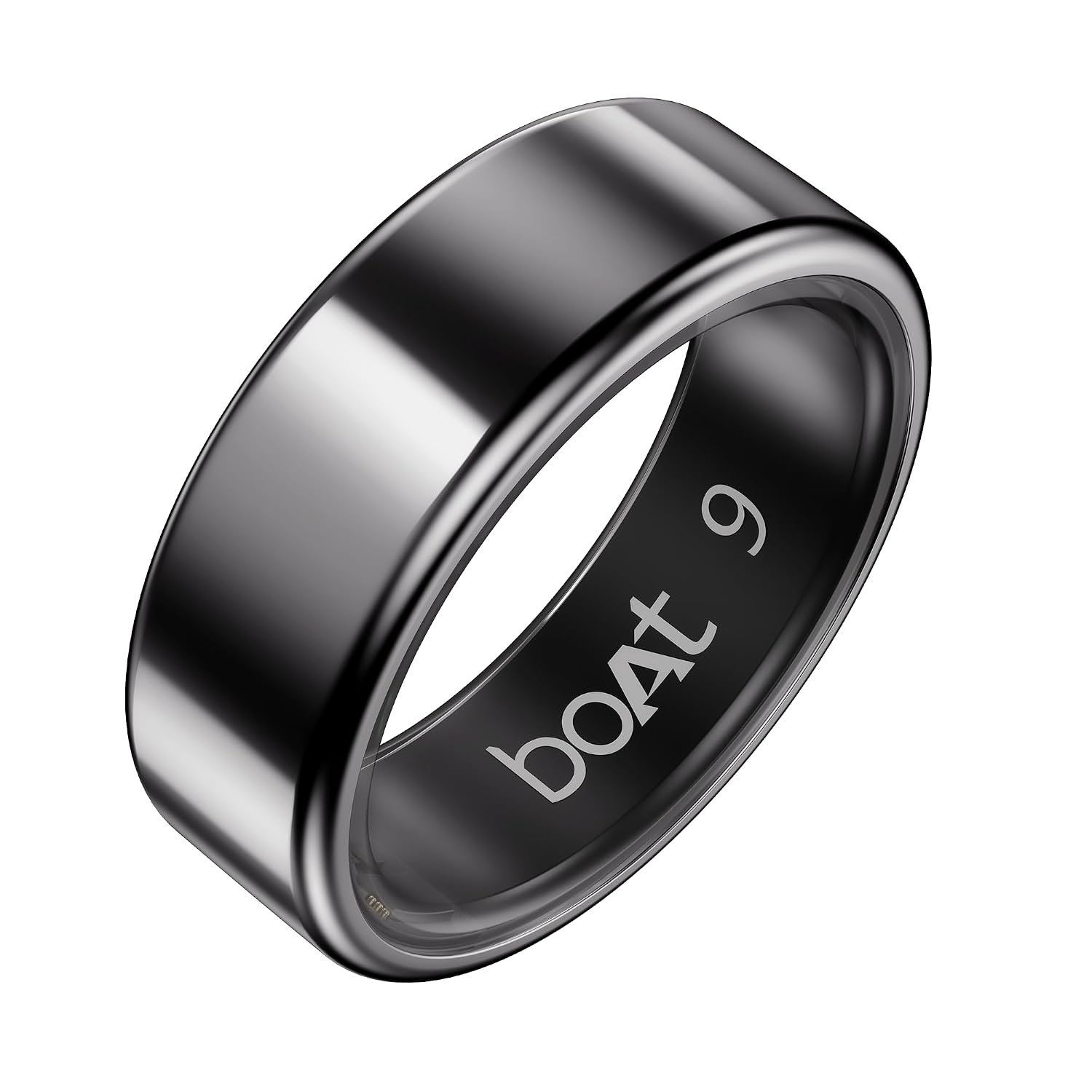 Boat SmartRing Active Plus, Auto HR, Sleep, SpO2, Stress & Skin Temperature Monitor, Stainless-Steel Build, 5 ATM, Weighs Only 5 gm, Portable Charging Case, smart Ring for Men (9, Midnight Black)