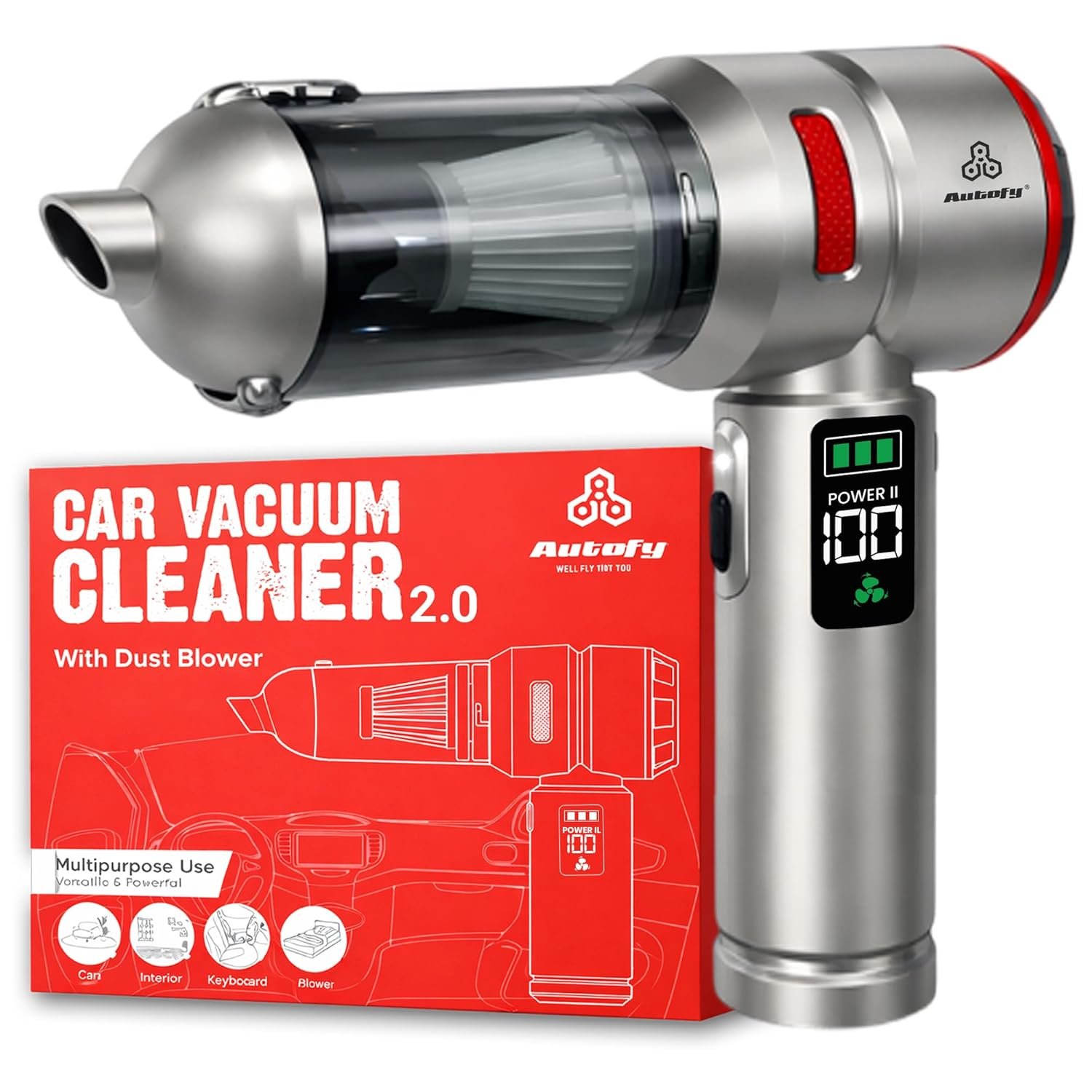 Autofy Storm 3 [4-in-1] Powerful & Fully Wireless Car Vacuum Cleaner Air Blower - 18000PA 3.5X More Suction Power - BLDC Long Life Motor - 3 Suction Speeds - 25 mins Runtime (24 Months Warranty)