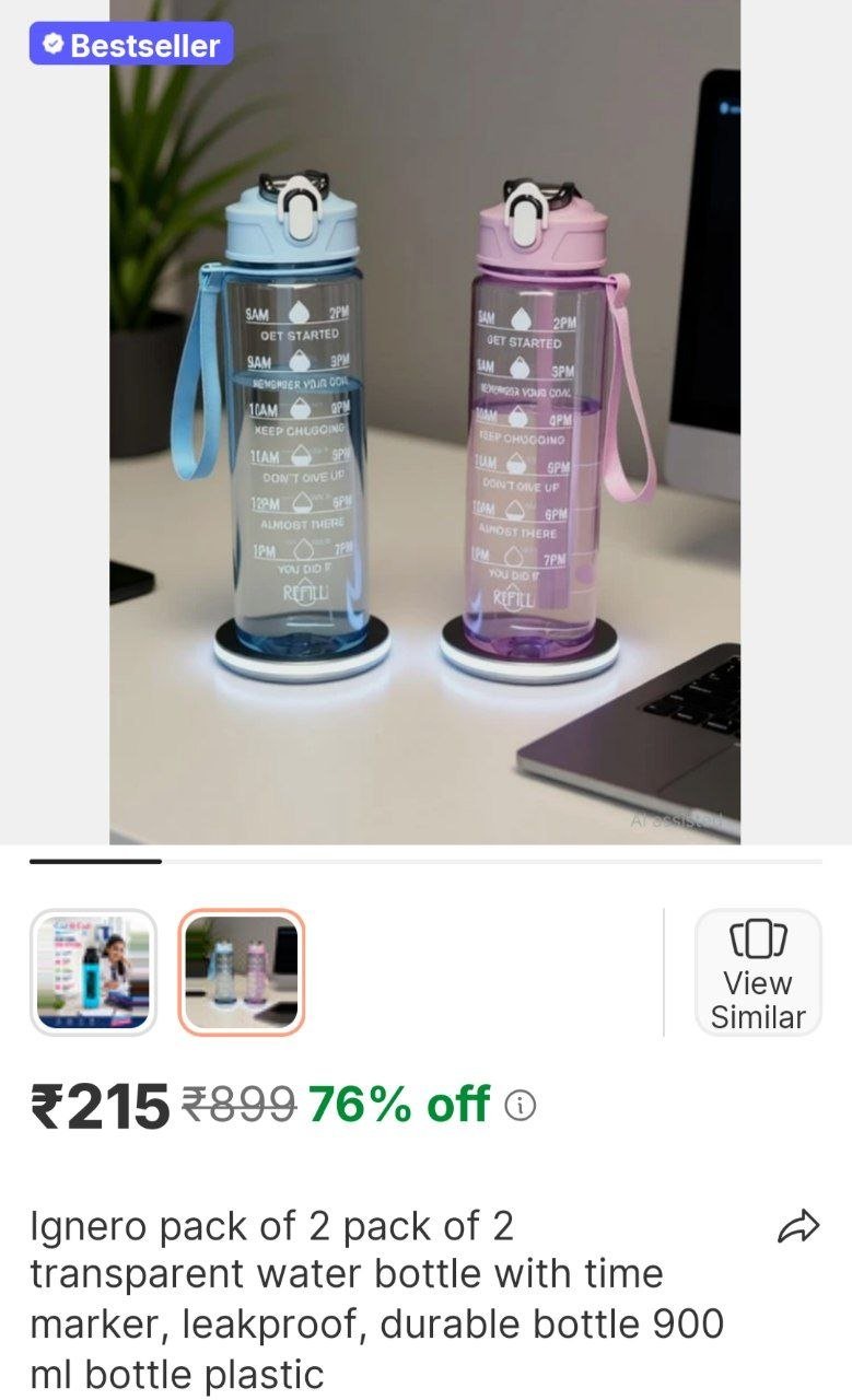 ignero pack of 2 pack of 2 transparent water bottle with time marker leakproof durable bottle 900 ml