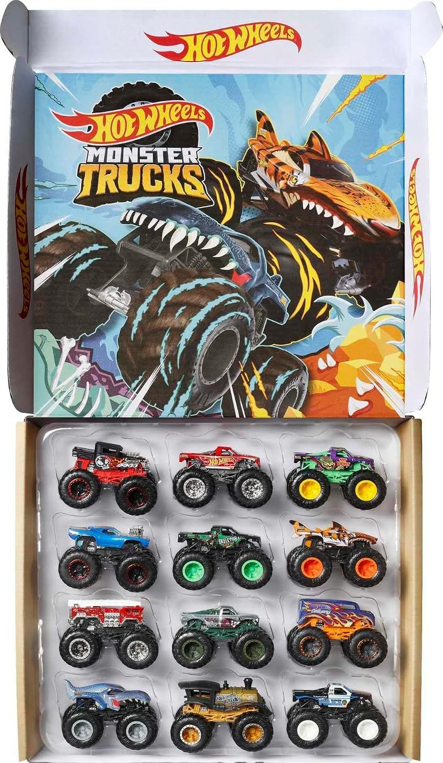 Hot Wheels® Monster Trucks, Set of 12 1:64 Scale Die-Cast Toy Trucks for Kids and Collectors, Styles May Vary​​​
