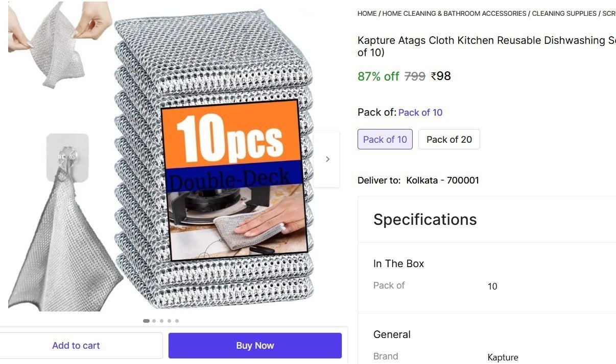 kapture atags cloth kitchen reusable dishwashing scrub pad stainless steel