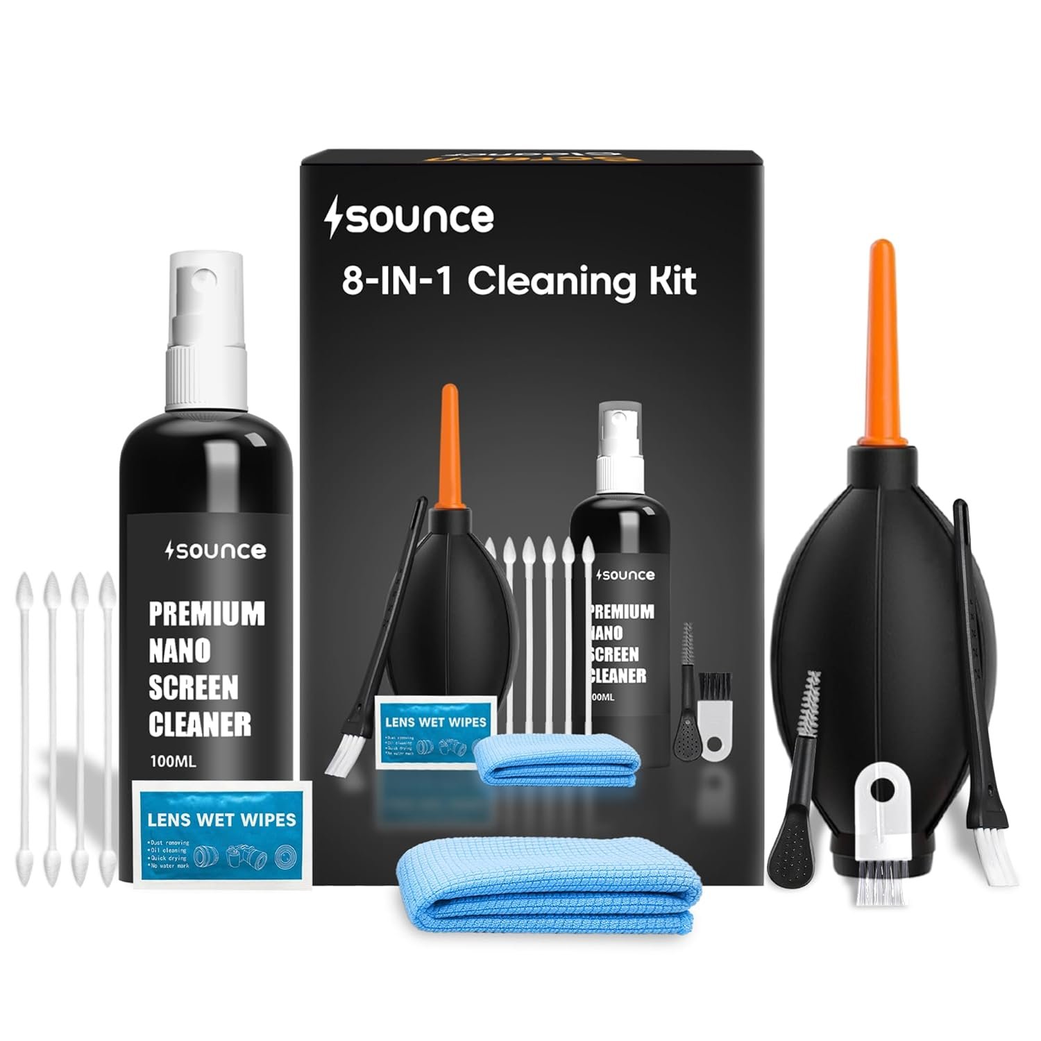 Sounce 8-in-1 Electronics Cleaning Kit with 100ml for Laptop, Mobile,Camera