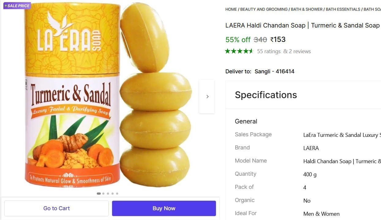 laera haldi chandan soap turmeric sandal glowing skin pack 4