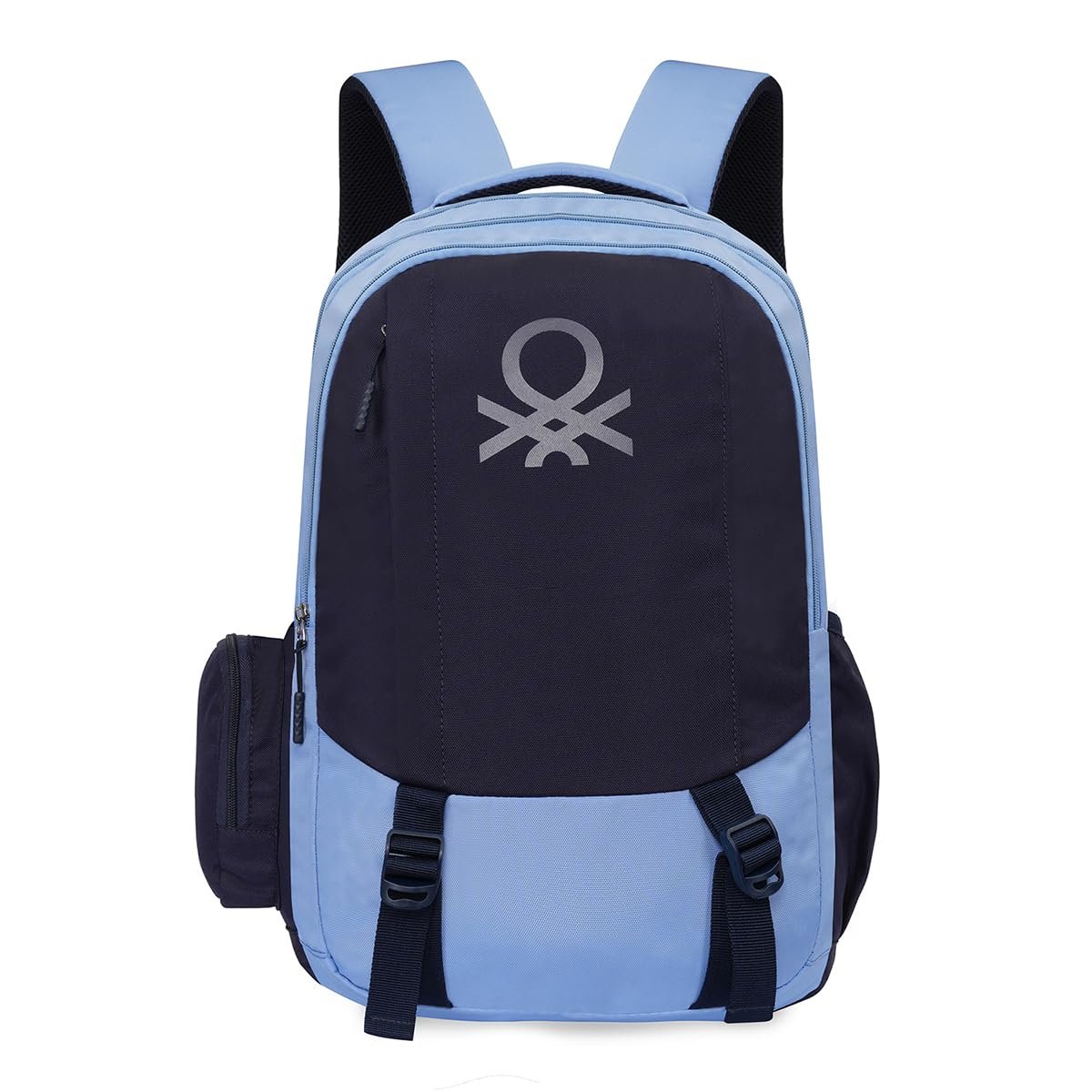 United Colors of Benetton Turf 24L Laptop Backpack - Blue+Navy, Fits 15-inch Laptop, Water-Resistant with Secure Buckle, for Students & Commuters