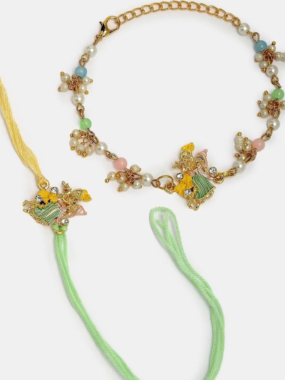 Buy Sangria Unisex Set Of 2 Multicolor Gold Toned Radha Krishna Beaded Bhaiya Bhabhi Rakhi -  - Accessories for Unisex