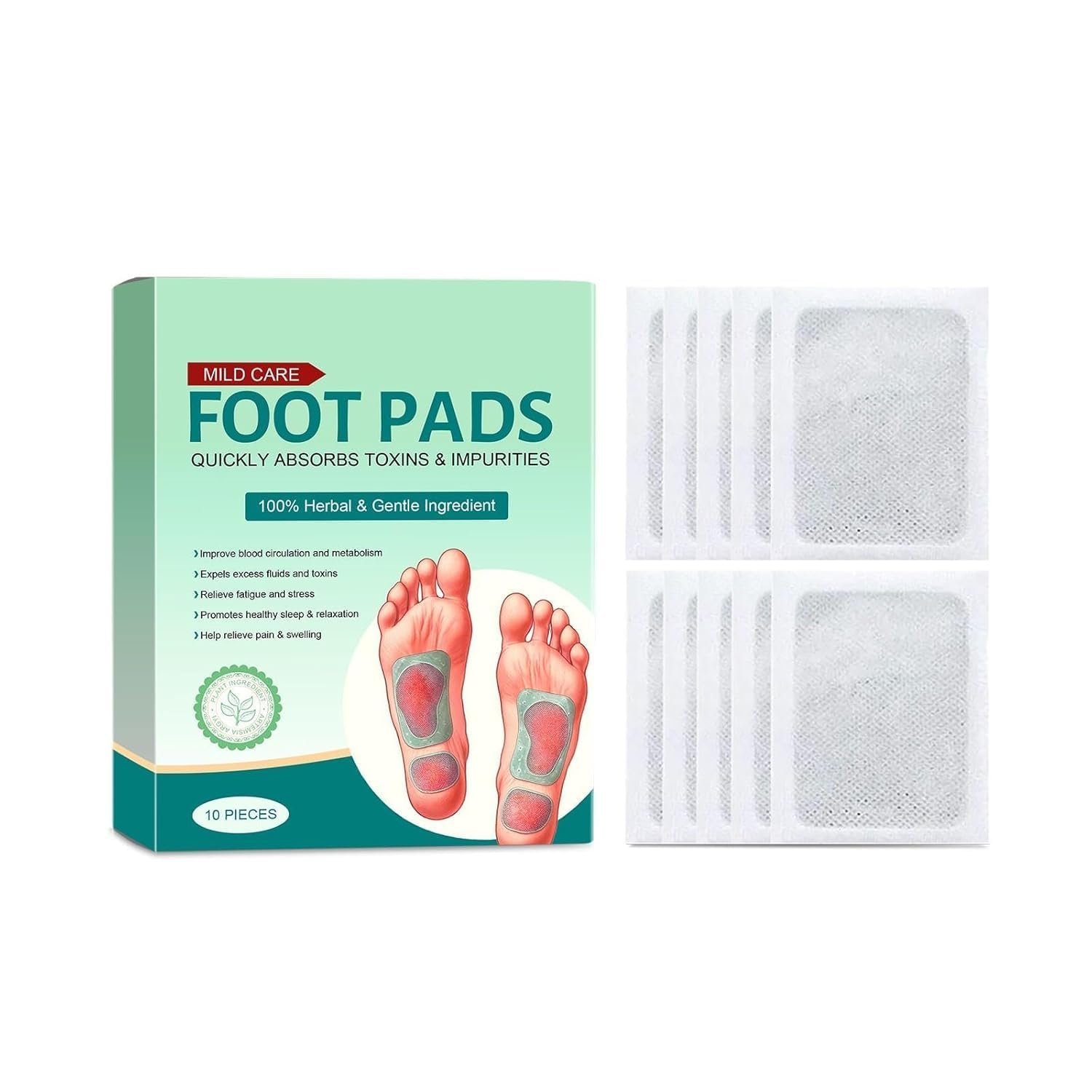 100% Herbal And Gentle Ingredient Detox Foot Pads,Natural Ingredients for Sleep Aid, Pain Relief, Toxin Removal with Bamboo Vinegar and Acupoint Micro-Massage Technology (PACK OF 10)