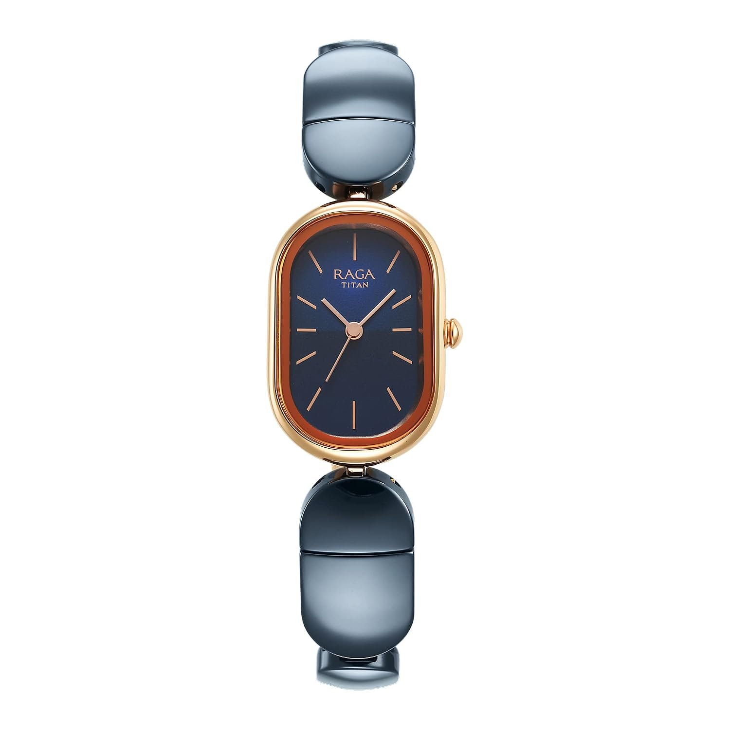 Titan Raga Ceramics Quartz Analog Midnight Blue Dial Two Toned Blue Ceramic & Rose Gold Stainless Steel Strap Watch for Women - NS95147KD01