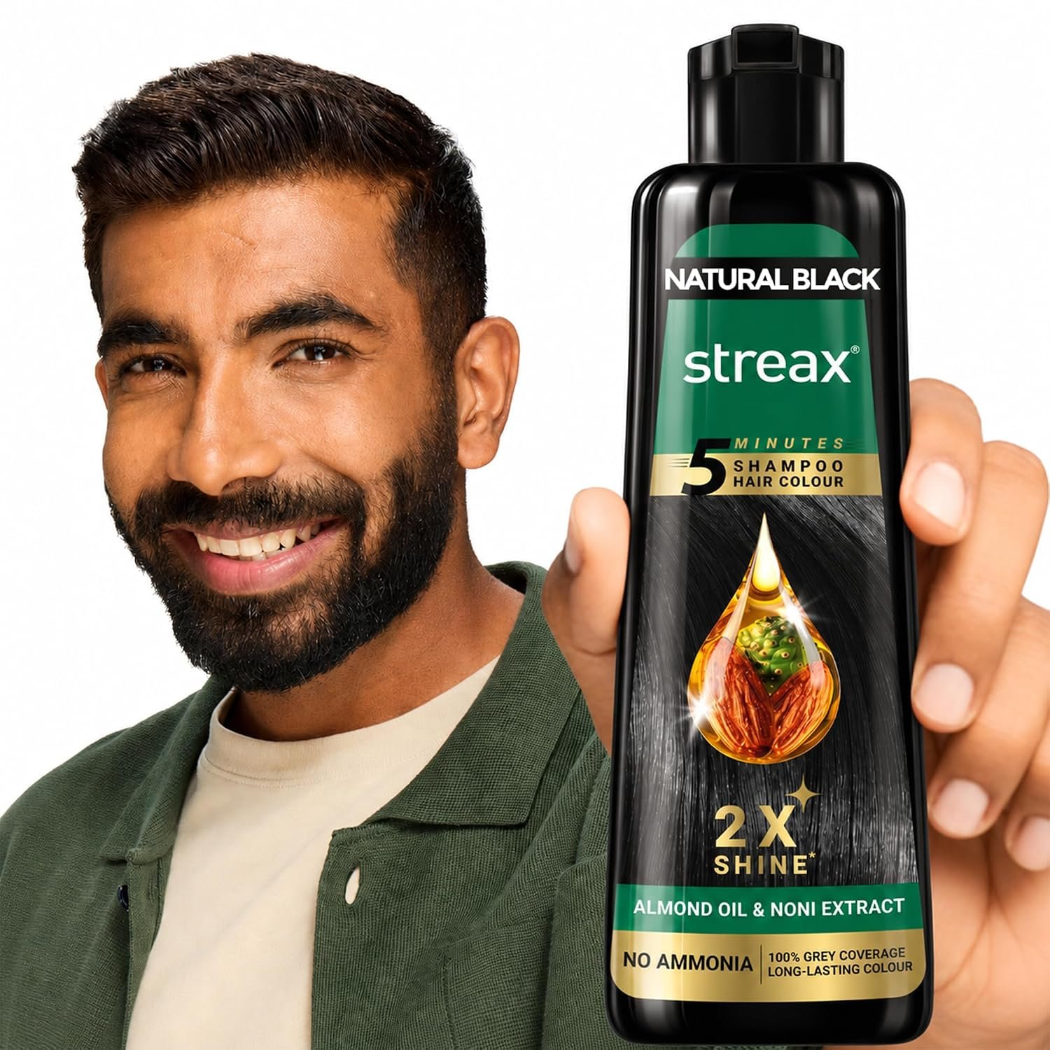 Streax Shampoo Hair Colour Black, 160 ml Pump Pack | Instant Black Hair Color Shampoo for grey coverage in 5 minutes, Ammonia Free Long Lasting Formula for Men & Women