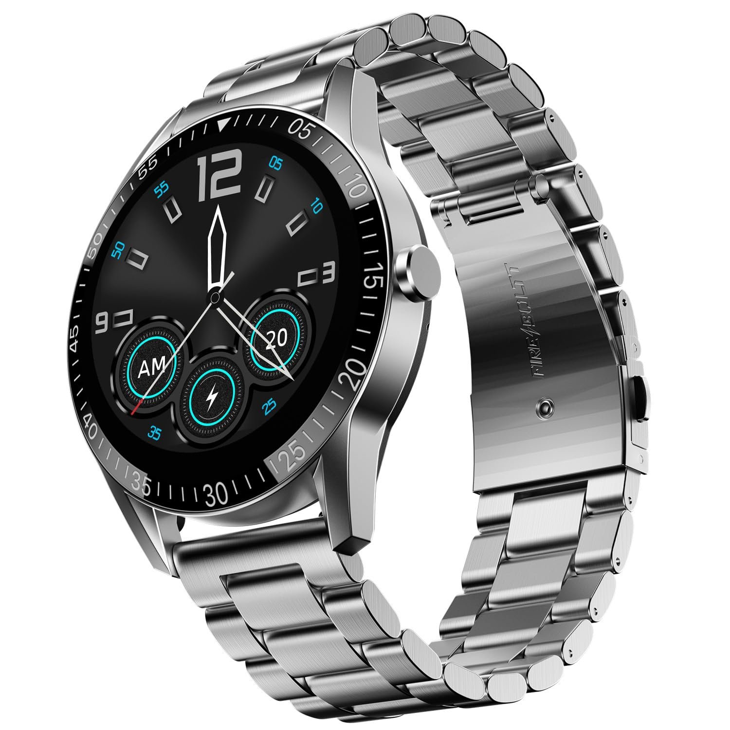 Fire-Boltt Talk Round Smart Watch 1.39″ TFT Display with Bluetooth Calling, Dual Button, Voice Assistance, SPO₂ & Heart Rate Monitor, 120+ Sports Modes, Metal Smartwatch for Men & Women - Silv
