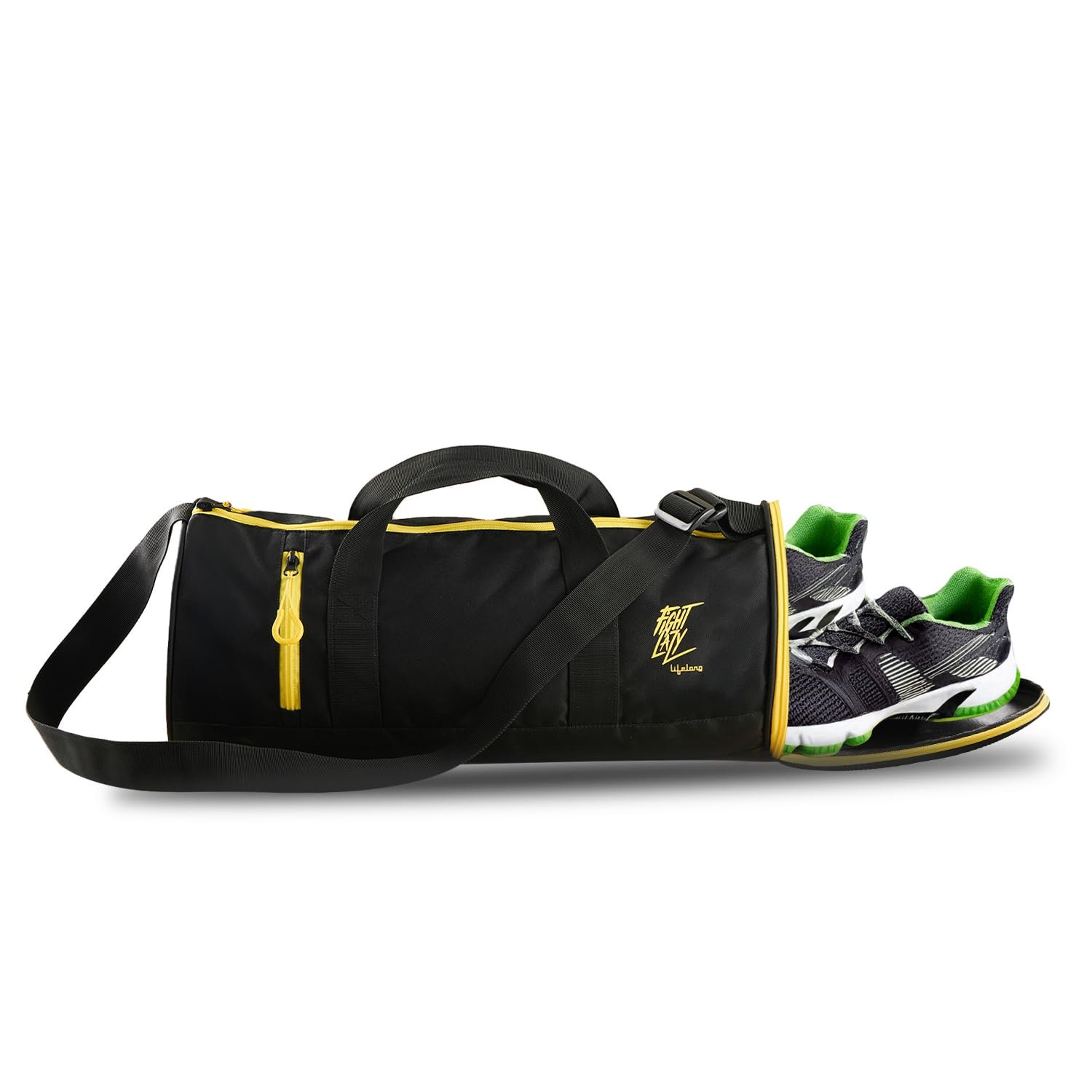 Lifelong 30 L Duffle Bag | Gym Bags for Men & Women | Adjustable Shoulder Bag | Duffle Gym Bag | Water Resistant | Sports & Travel Bag with Shoe Compartment & Side Pocket (Black & Yell