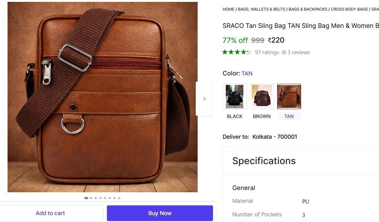 sraco tan sling bag men women brown messenger
