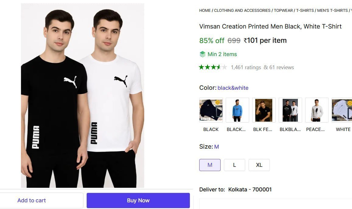 vimsan creation printed men black white t shirt