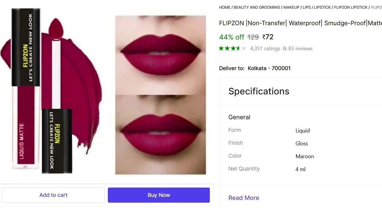 flipzon non transfer waterproof smudge proof matte longlasting liquid lipstick