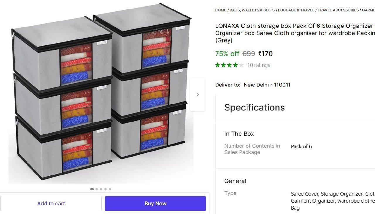 lonaxa cloth storage box pack 6 organizer saree cover bag organiser wardrobe packing bags travel spa