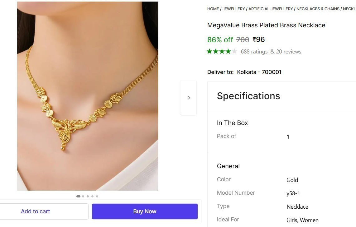 megavalue brass plated necklace