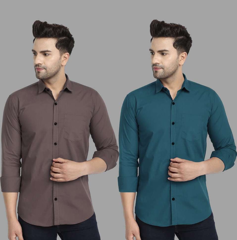 tigersnake men solid casual brown blue shirt