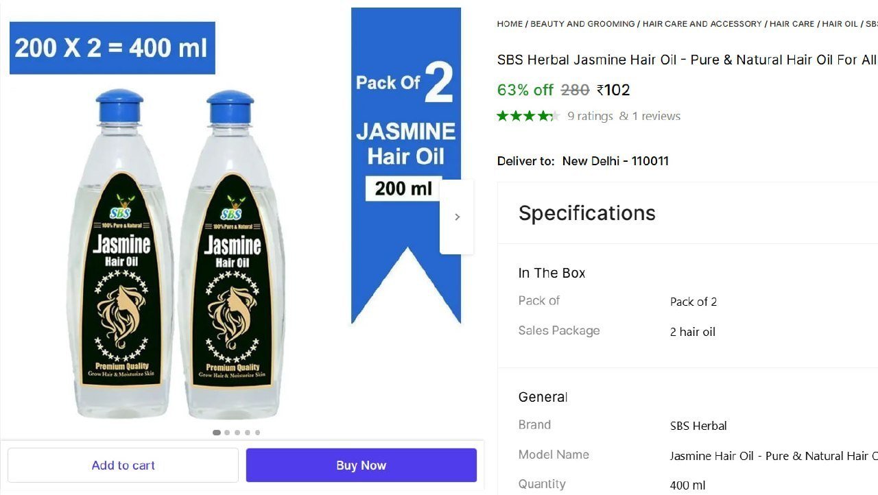 sbs herbal jasmine hair oil pure natural all types