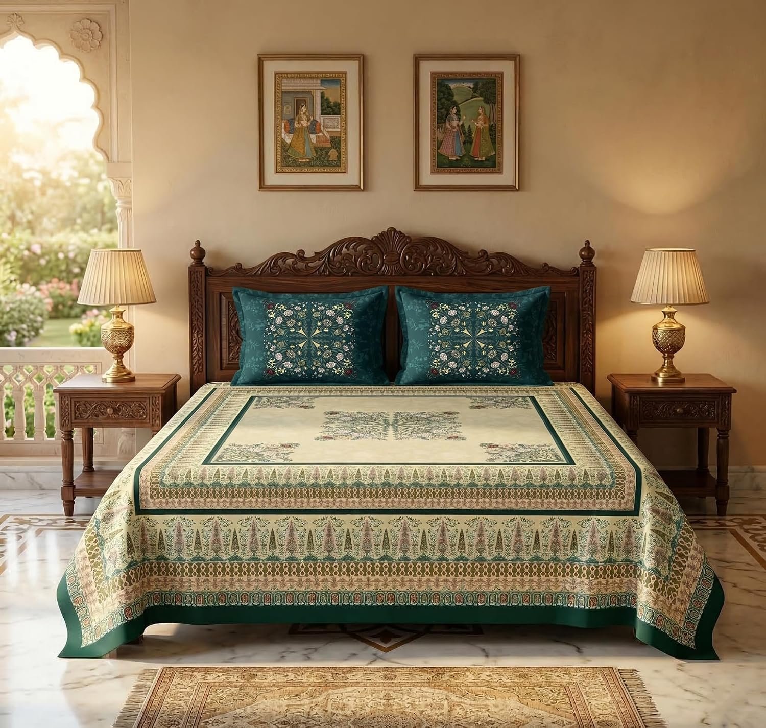 BSB HOME 240 TC Cotton King Size Bedsheet, Premium Soft Double Bed Sheet, Breathable & Skin Friendly Bed Cover, Elegant Printed Bedsheet, Durable, 90 x 100 Inches (229 x 254 cm) - Spruce Green