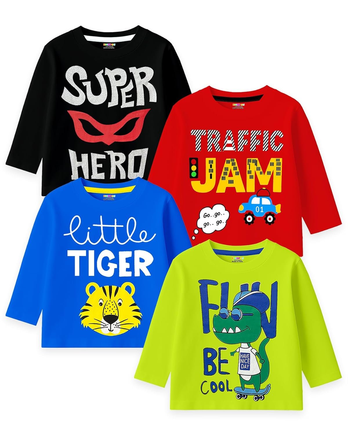 Kuchipoo Boys Full Sleeves Regular Fit Cotton T-Shirt