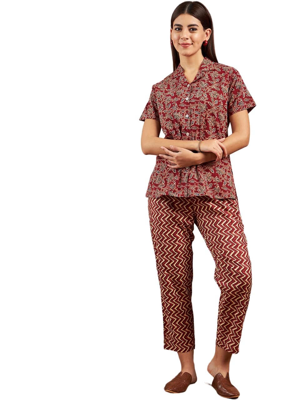 Pivl Women's Premium Cotton Printed Night Suits Set || Comfortable & Stylish Pajama Set with Pockets || Co-ord Set for women || Night Wear for Women || Lounge Wear Set for Women