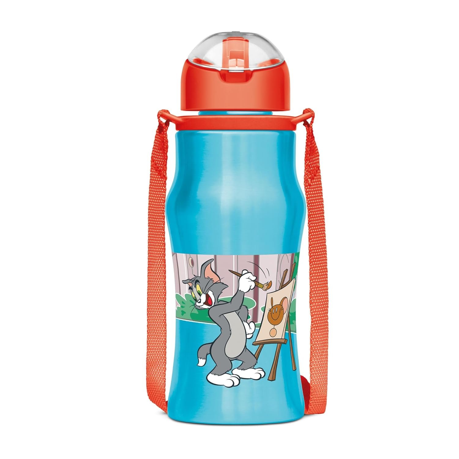 MILTON Sipmate 450 Stainless Steel Sipper Water Bottle 415 ml, Single Walled, ISI Certified I Leak Proof Lid, Rust Proof I For School, Office, Gym I Blue (TOM & JERRY)
