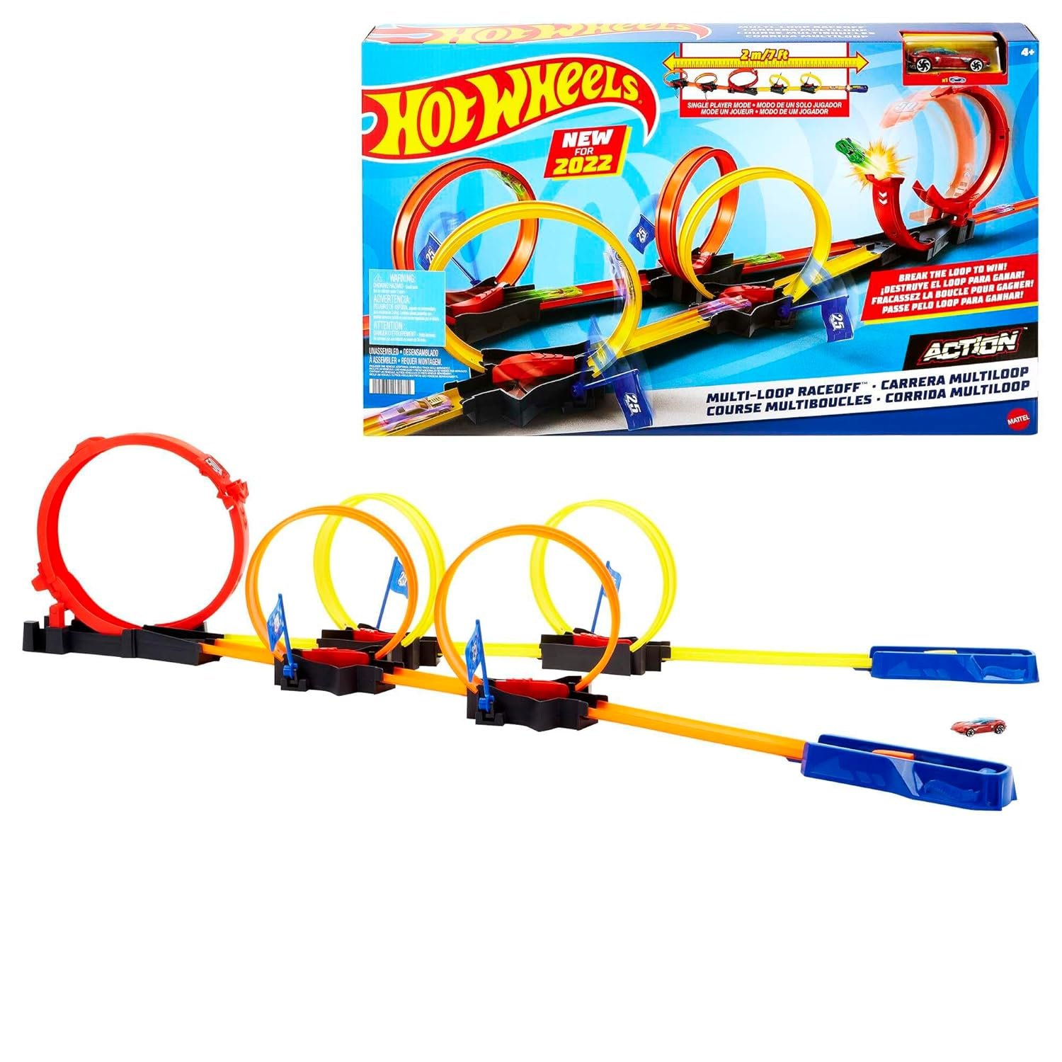 Hot Wheels® Multi-Loop Race Off™ Playset, with 1 Car, Knock Down Flags to Score Points & Break the Loop, Toy for Kids 4 to 10 Years Old​