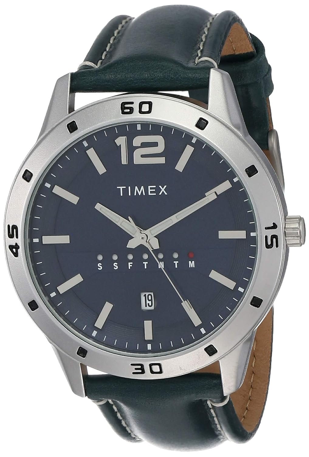 TIMEX Analog Watch for man with Blue Round Dial & Blue Leather Strap Band Water Resistant Men's Wrist Watches - TW000U931