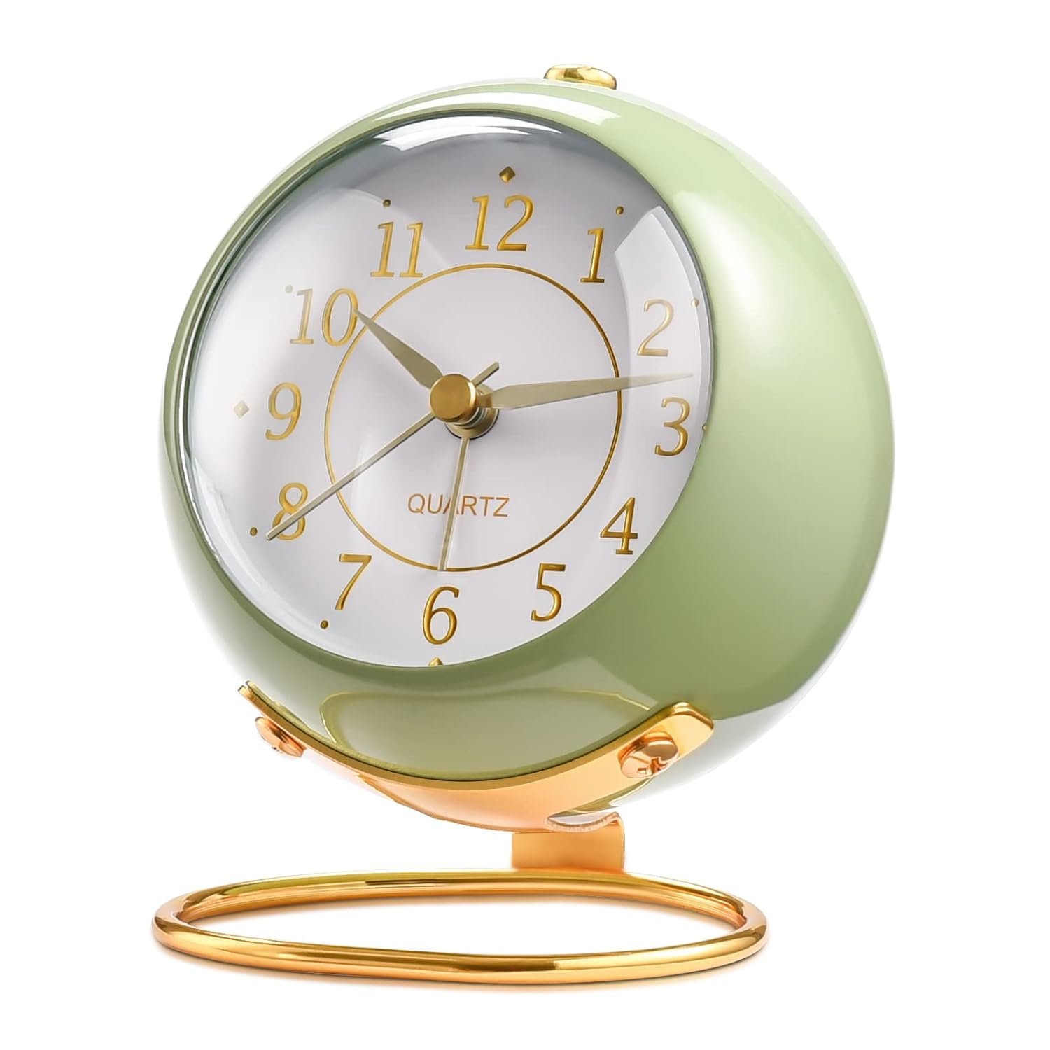 Tetino Analog Alarm Clocks,Retro Backlight Cute Simple Design Small Desk Clock W/Night Light,Silent Non-Ticking,Battery Powered,for Kids,Bedroom(Green)-Alloy Steel,3.5"