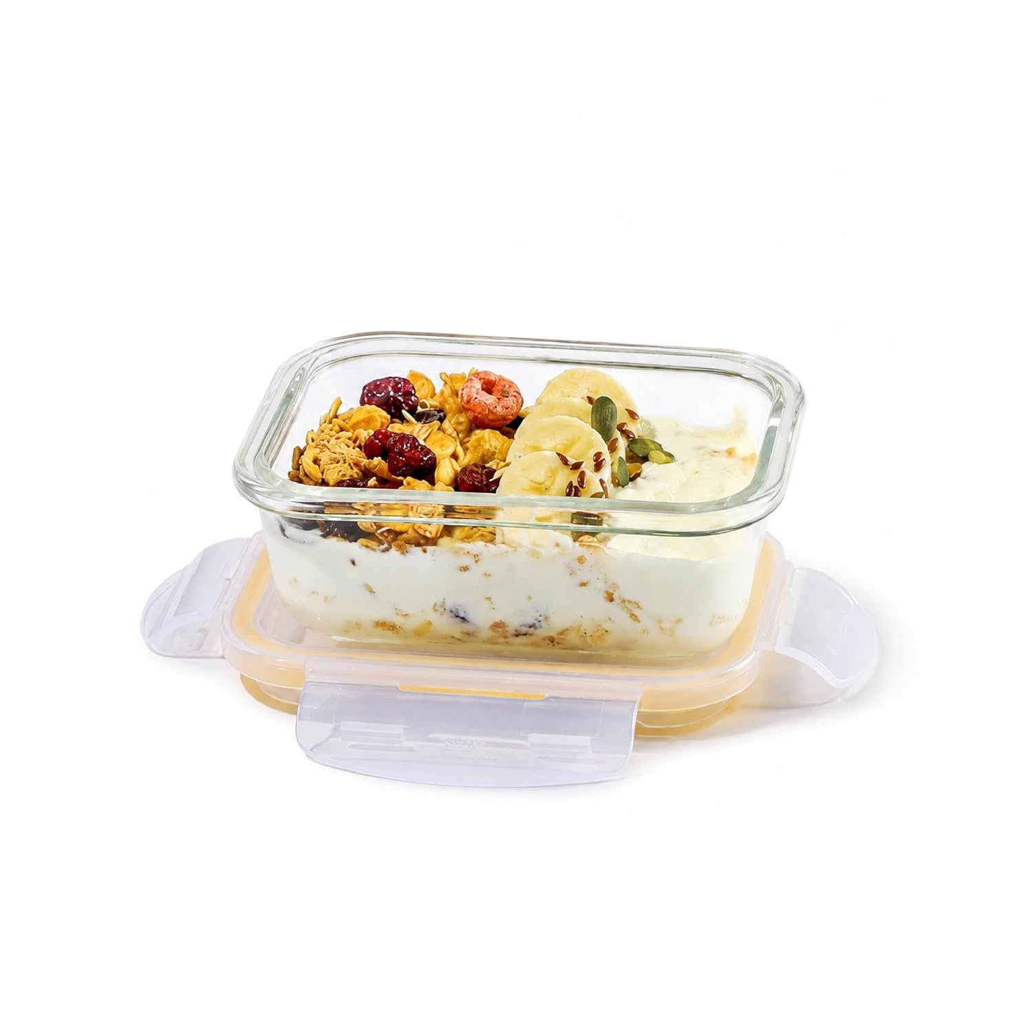 CELLO Fit & Fresh Rectangle Lunch Box Container for Daily Use 370 ml, Clear | Microwave & Fridge Safe Toughened Glass Airtight Food Storage Tiffin Box Container for Kitchen, Travel & Offic