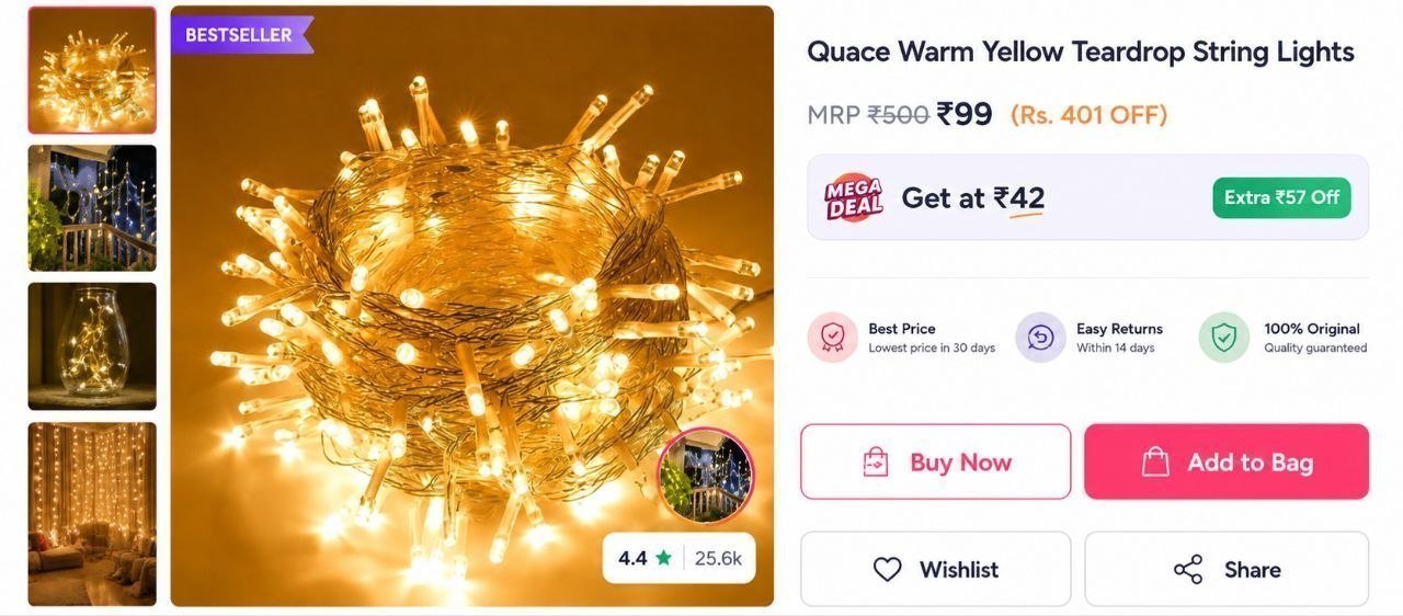 Buy Quace Warm Yellow Teardrop String Lights -  - Home for Unisex