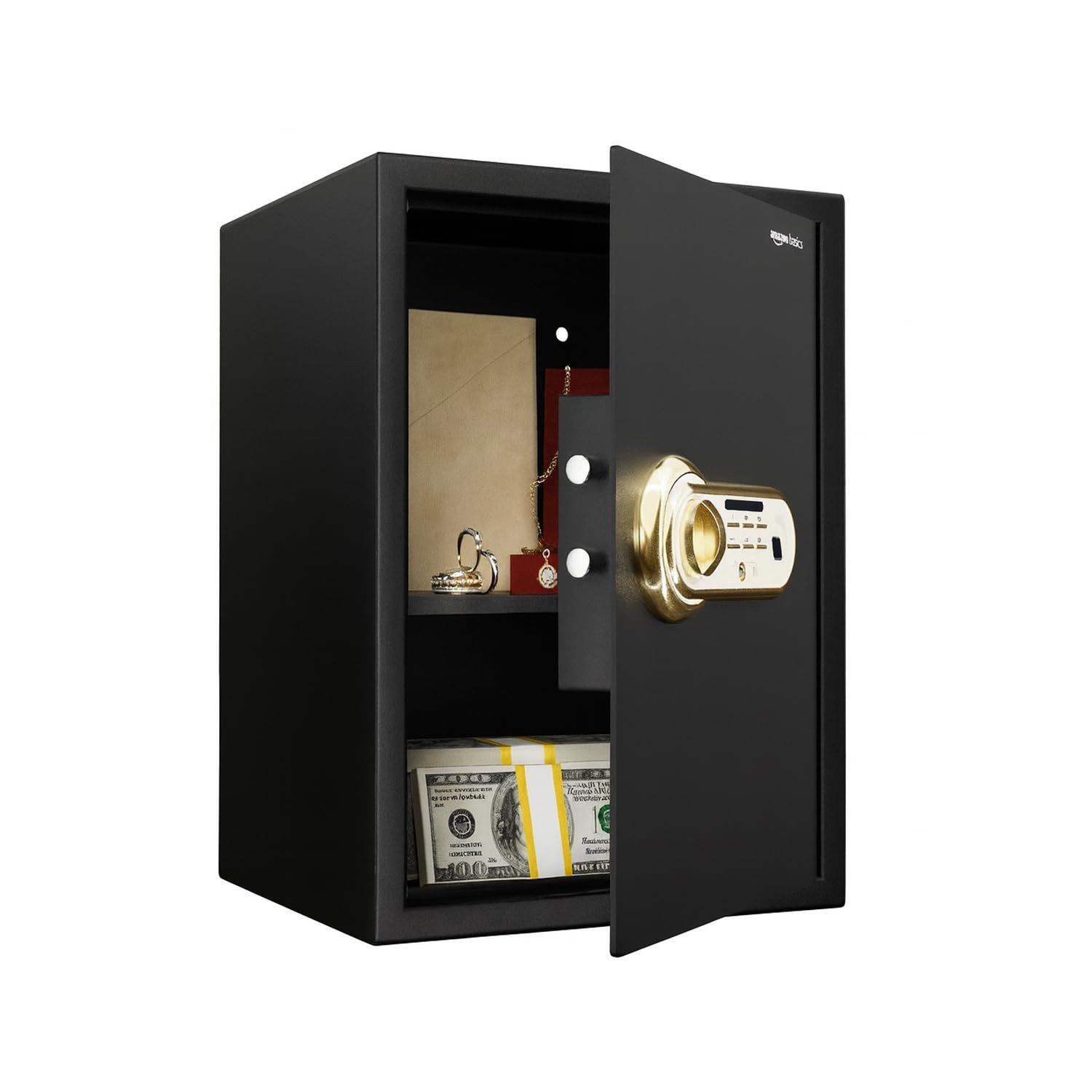 Amazon Basics Digital Safe With Biometric Keypad | Metal Safe Locker For Home, Office, Hotel | Gross Capacity - 58L (Net - 51L), Black