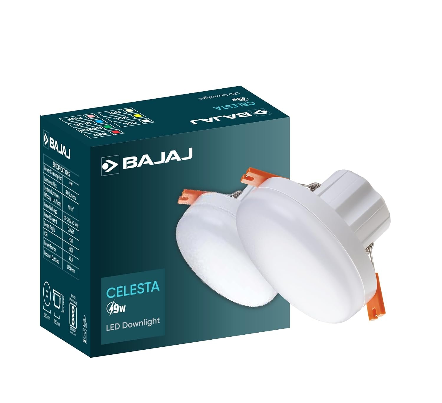 Bajaj Polycarbonate Celesta LED Deep Downlight 9W | for Smaller Spaces | LED Back-Lit Technology | Blue (Pack of 1)