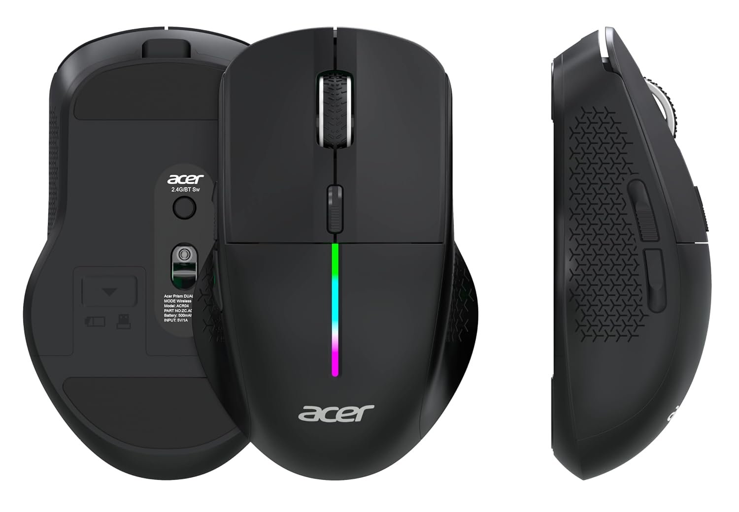 Acer Prism Dual Mode Wireless Mouse I 2.4G + Bluetooth I Silent Click I 3200 DPI (800-1200-2400-3200) I Rechargeable 500mAh I RGB LED I 6 Buttons I Lightweight 87g I Ergonomic Design for Laptop PC Mac